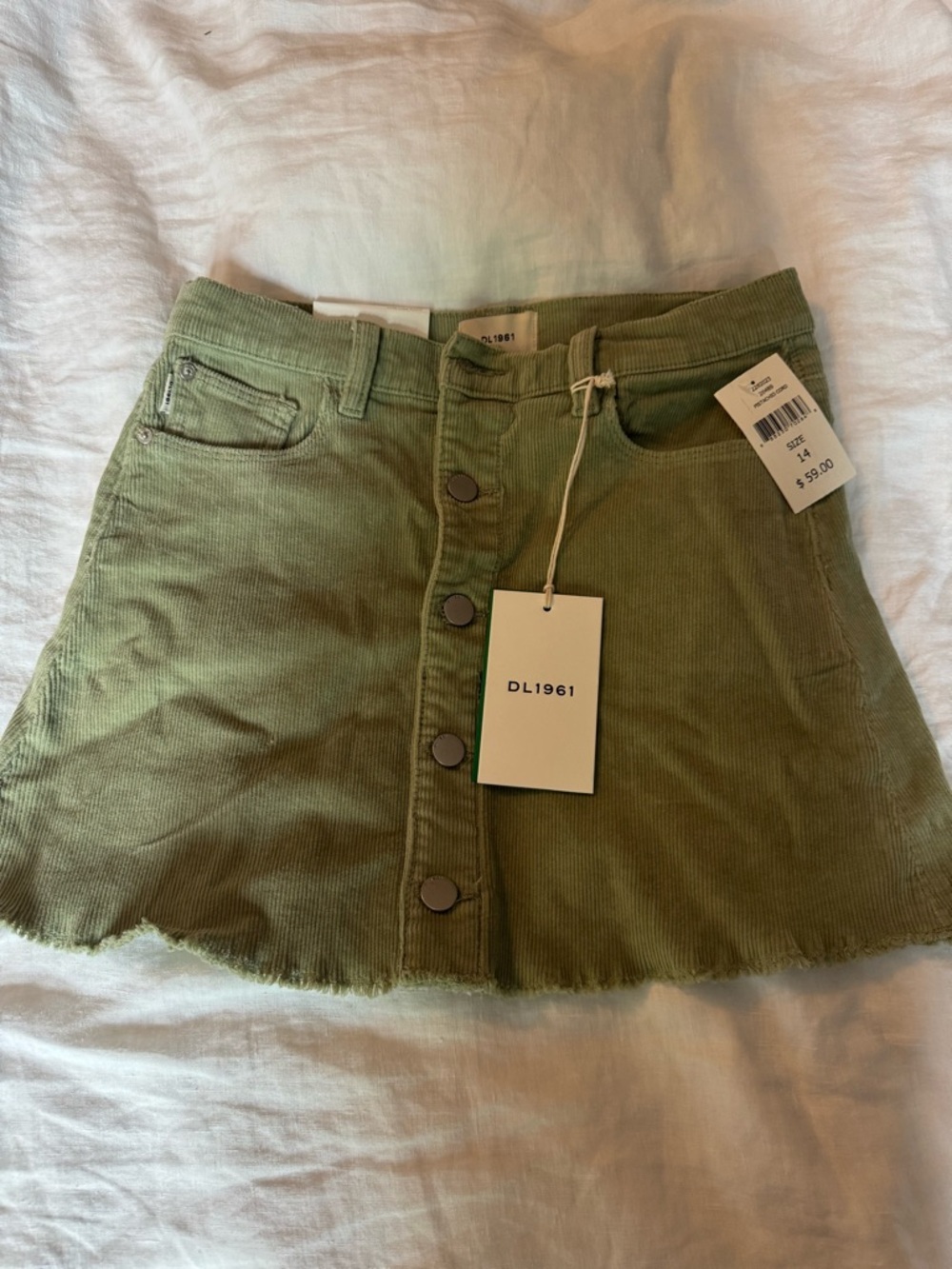 DL1961 Olive Green Button-Front Corduroy Mini Skirt girls size 14